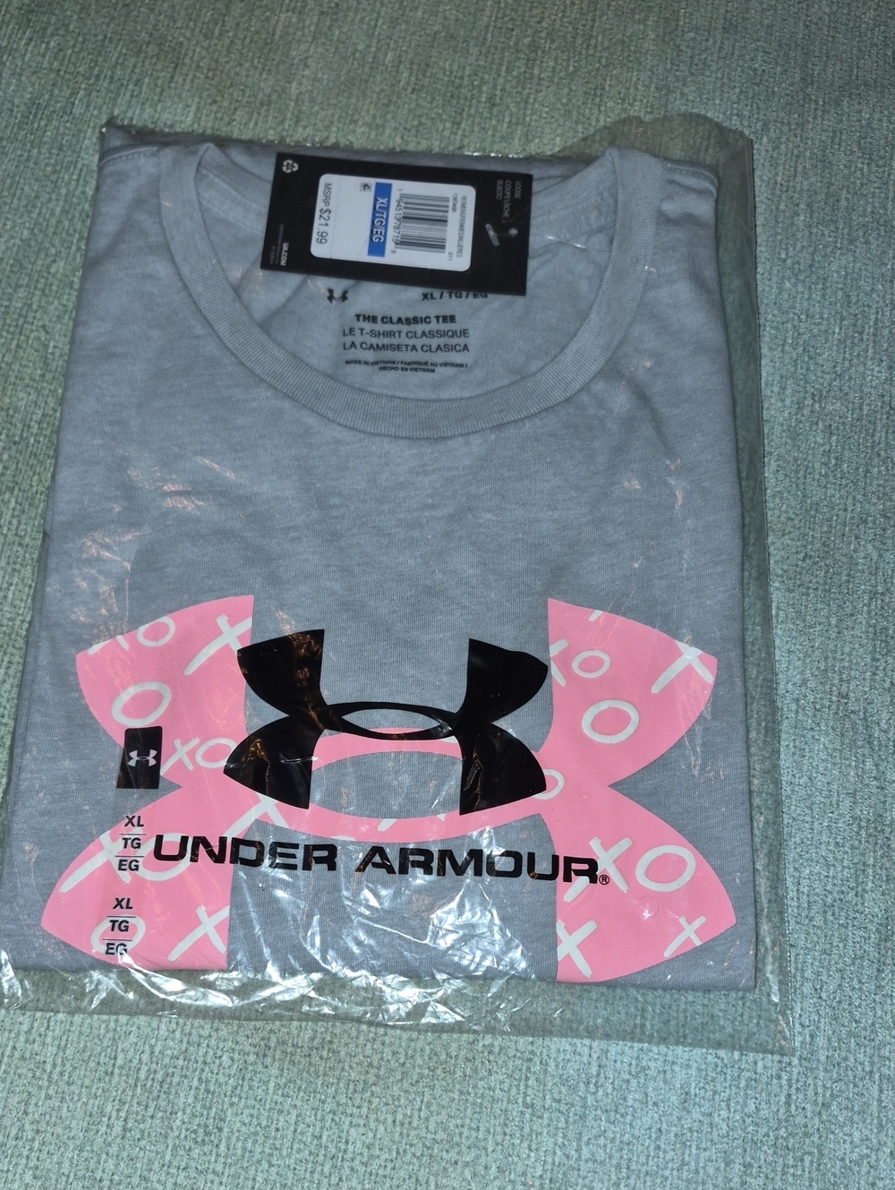 Under Armour Light Gray Short-Sleeve Tee with Pink Logo NWT